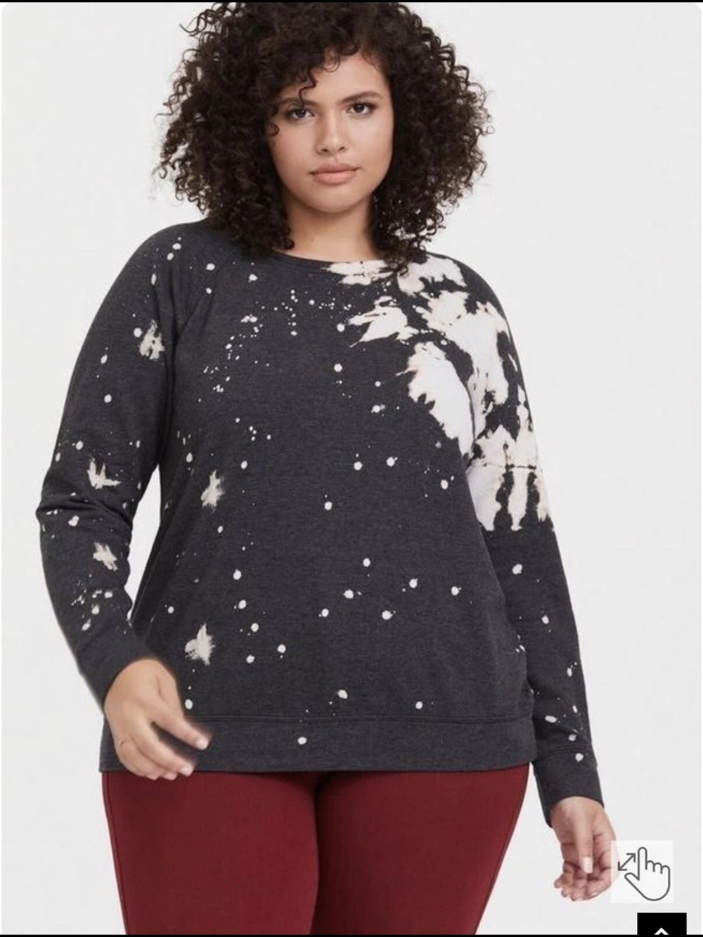 torrid Black Pullover with Cream Bleach-Effect